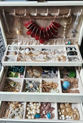 Vintage Mixed Estate Jewelry Lot Box Included Napier   