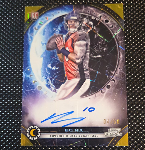 Topps 2024 Cosmic Chrome Bo Nix 4/50 RC Auto Euquinox #EQA-BN Gold Interstellar