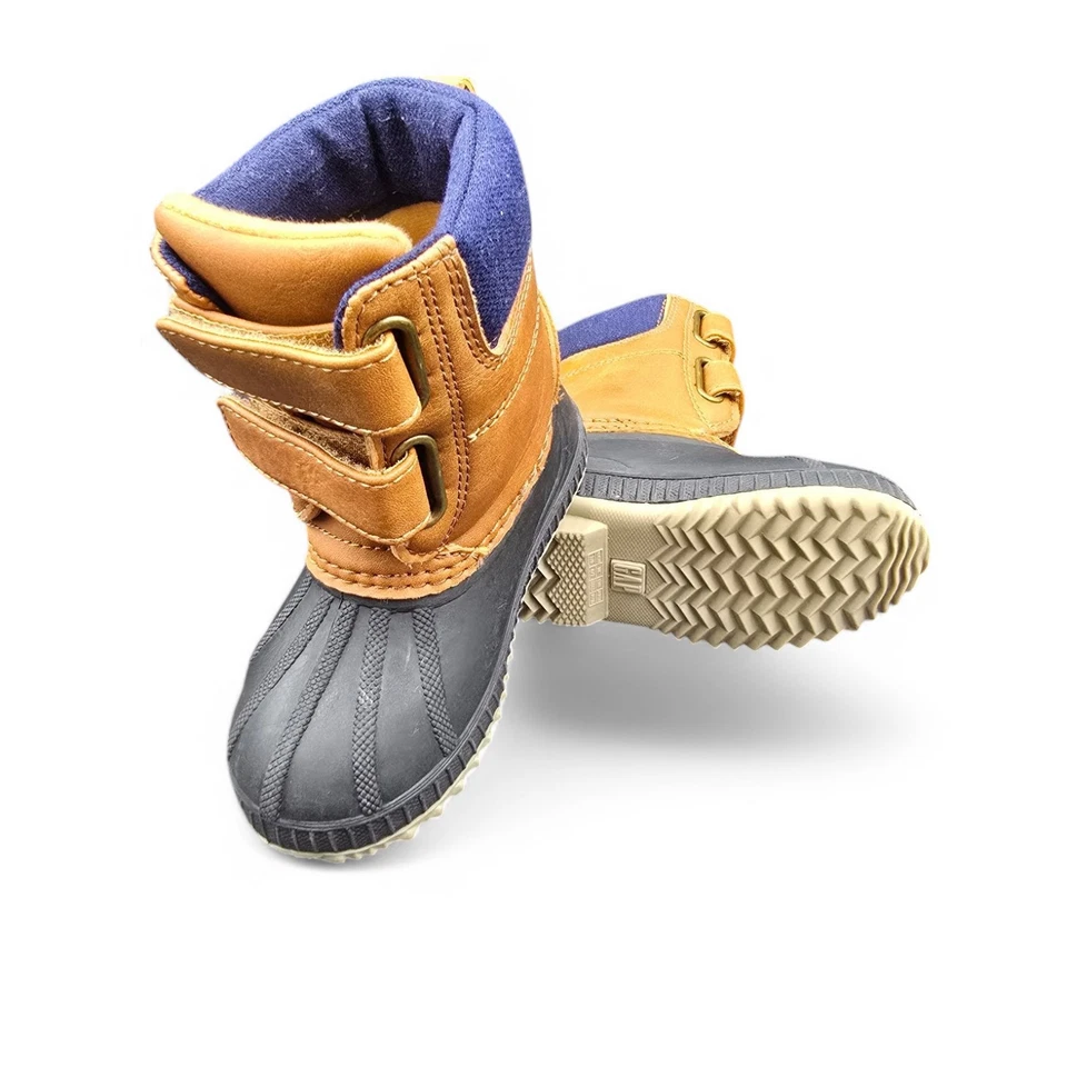 Botas de nieve para todo tipo de clima para niños pequeños correas de gancho y bucle EE. UU. 7/8 negro coñac Foto 3 de 4