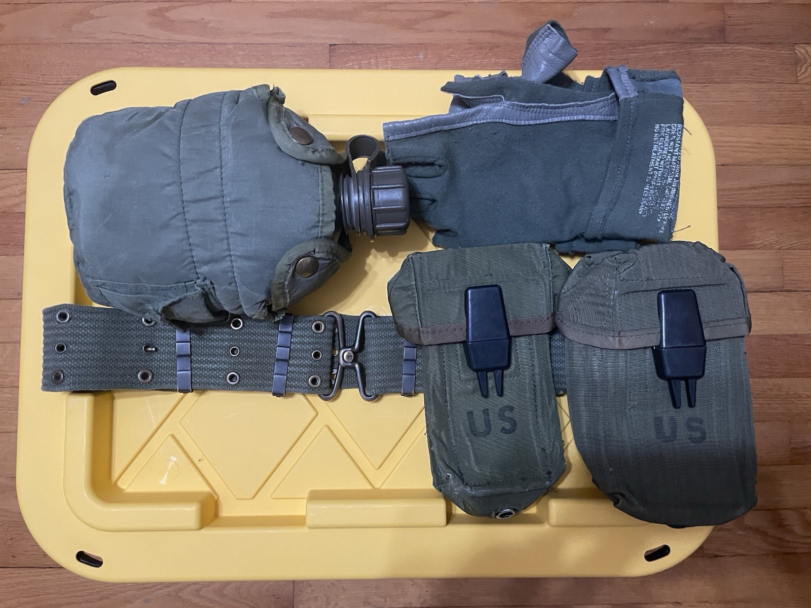 Vietnam Era M1956 Belt With ALICE Pouches And Nomex Flight Gloves