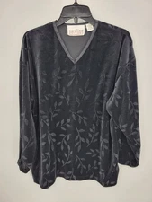 Carolina Colours Top Womens XL Black Velvet Burnout V Neck Vintage Retro Artsy