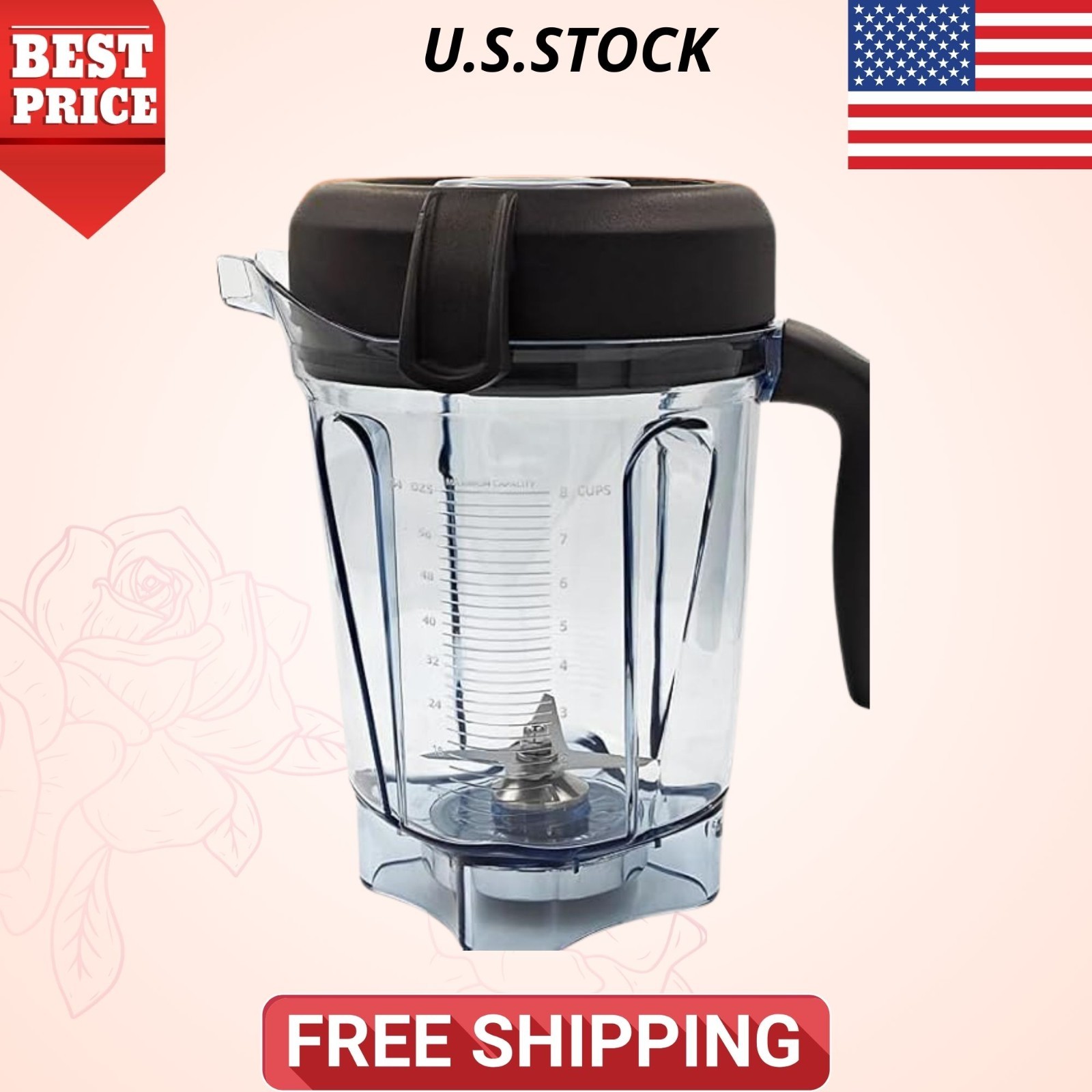 Blender Pitcher 64 oz Low-Profile Container Compatible Repla