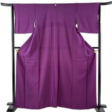 Purple Silk Kimono M Solid Color Used Length 161cm Sleeve 64cm Unique Design