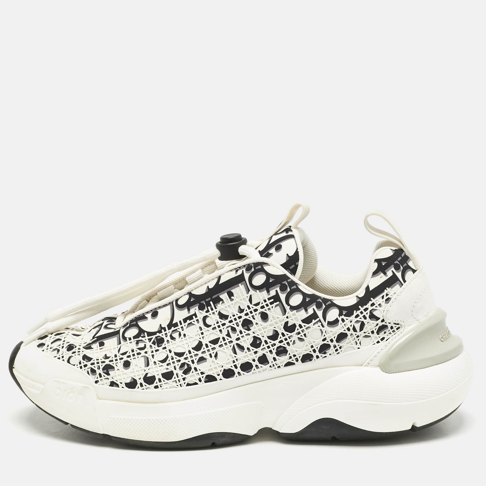 Dior B24 Low Top Sneakers in White Black Oblique Cannage Leather Rubber Size