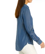 Crown & Ivy Chambray Button Down Tunic Shirt. Size L. 