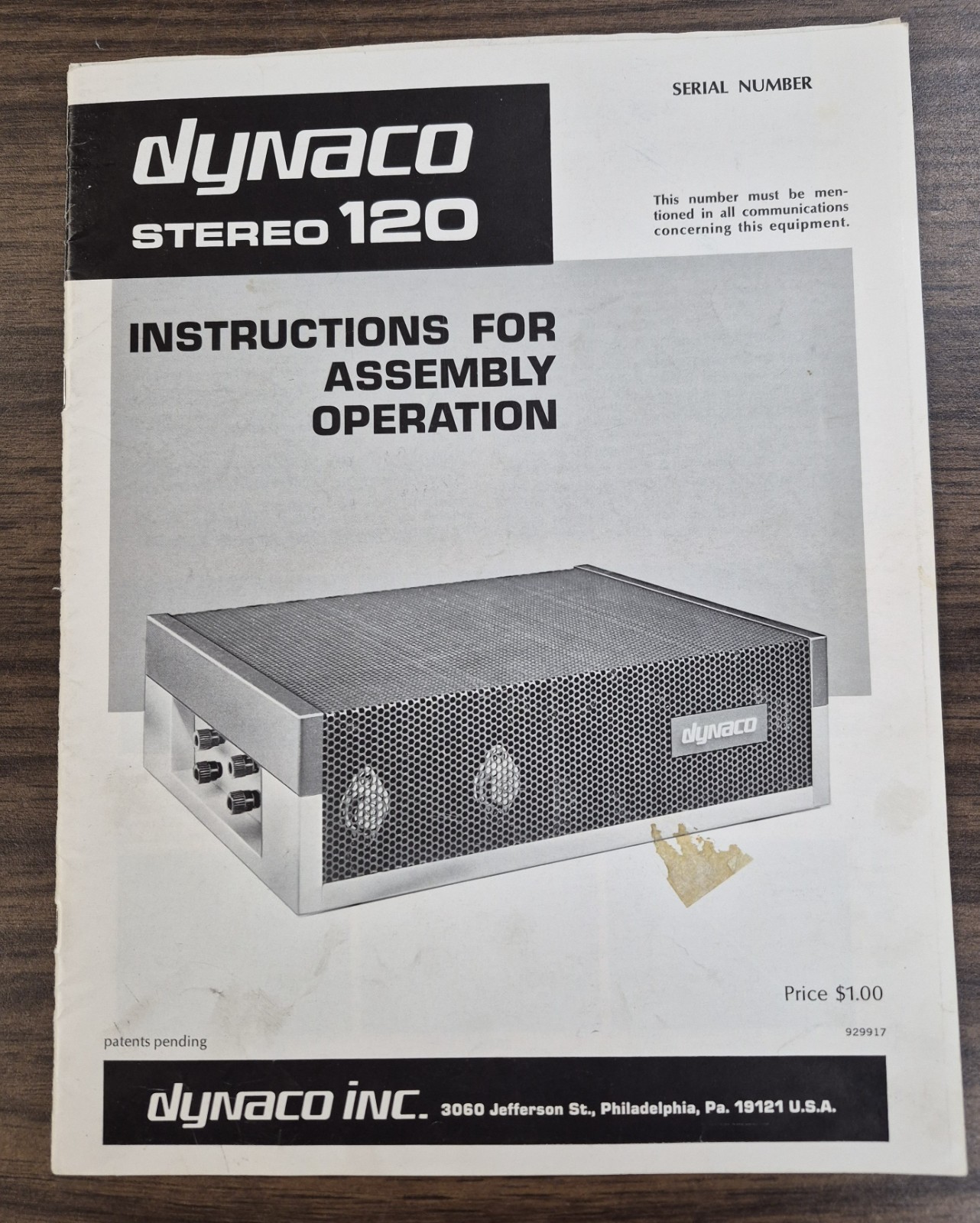 Dynaco 120 Instructions for Assembly Operation - OEM