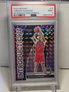 2023-24 Panini Mosaic Introductions Purple #14 Jordan Hawkins /99 RC PSA 9 Slab