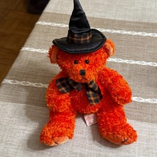 Russ Hocus Pocus Plush Orange Bear with Witch Hat - Halloween Decor VTG