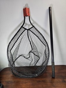 Large Fishing Landing Net Detachable Handle Rubber Mesh Aluminum Hoop Black