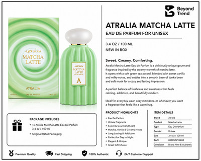 Atralia Matcha Latte Eau de Parfum   Sweet & Long Lasting Gourmand Perfume