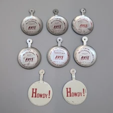 (8) 60s Avis Car WE TRY HARDER & Howdy Pin Advertising Tab Back Fold Over Button
