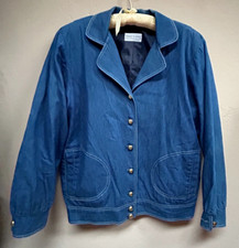 Vintage Three Flaggs Womens Denim Blazer Jacket Size L/XL Blue Casual Buttons