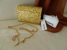 New OLGA BERG STACER Acrylic CLUTCH Shoulder Bag Yellow Gold Glitter Chain Strap