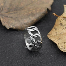 Mens Biker Miami Cuban link Ring Band for Men Stainless Steel Size 7-15 Gift