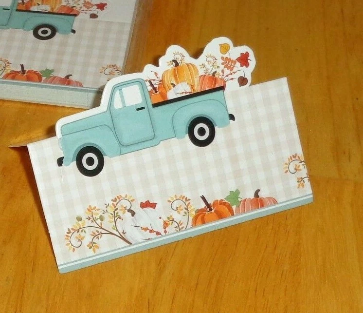 Juego de 20 tarjetas de lugar de acción de gracias de otoño camión azul hojas de calabazas Foto 2 de 2