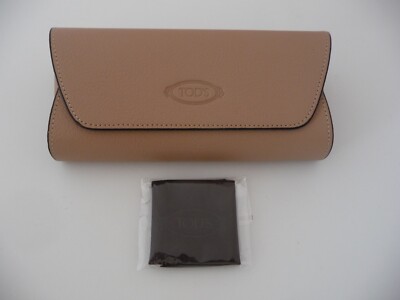 NEU groß beige braunes Tod's Semi Hartschalen veganes Leder Brillen Etui + Tuch