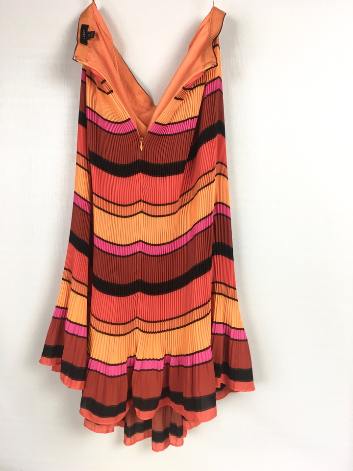 J Crew Womens 6 Petite Midi Skirt Orange Multi Stripe Accordian Pleat
