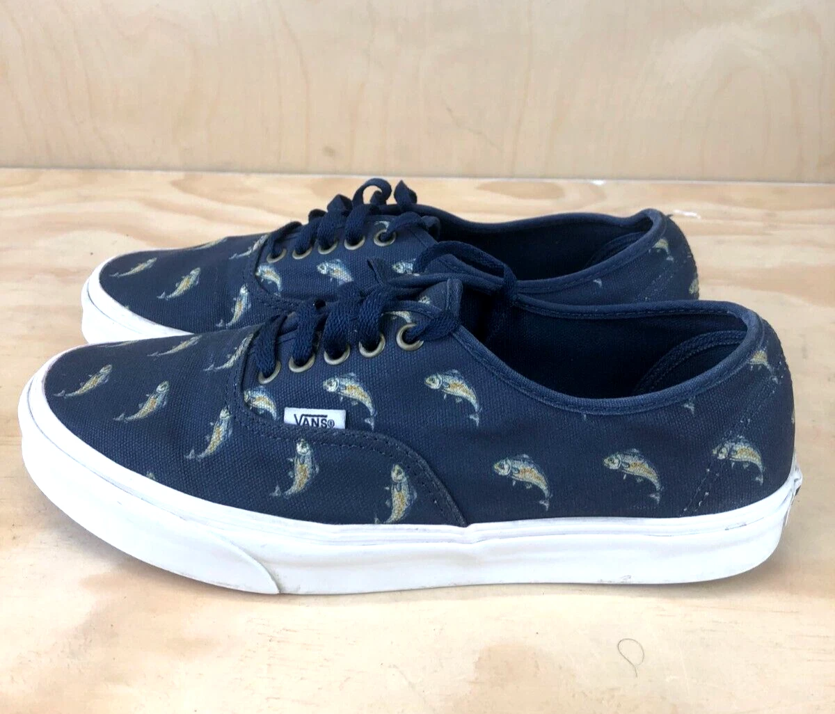 Vans Off The Wall Sneakers Blue Trout Fish Unisex Mens 9.5 Women 11 #500714