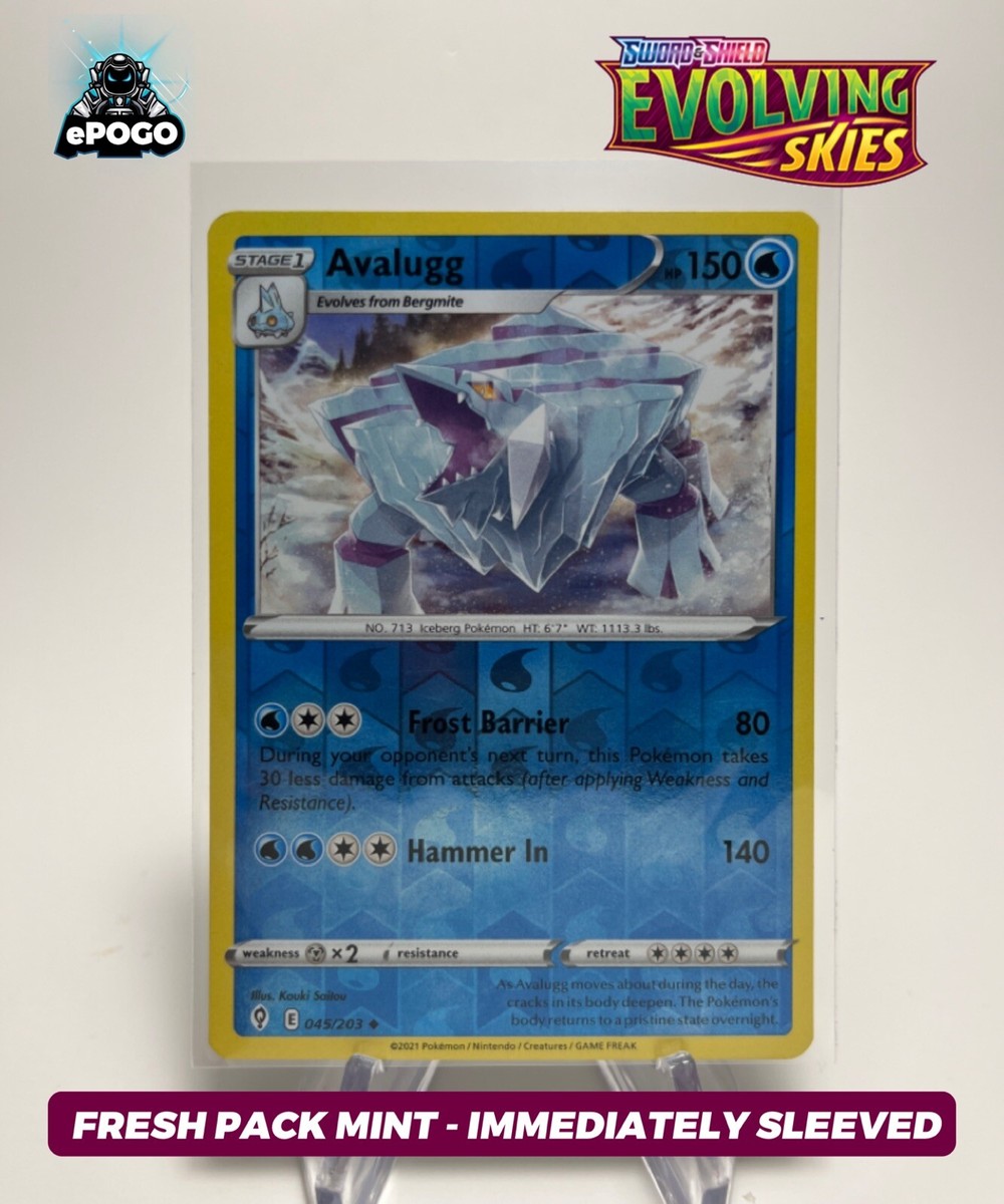 Avalugg 045/203 Reverse Holo Pokemon TCG: Evolving Skies MINT SHIPS TODAY! Avalugg 045/203 Reverse Holo Pokemon TCG: Evolving Skies MINT SHIPS TODAY!