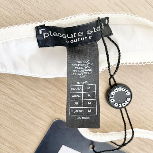 Pleasure State Faery Thong Size M Ecru Black Low Rise Silk Blend New - Picture 6 of 7