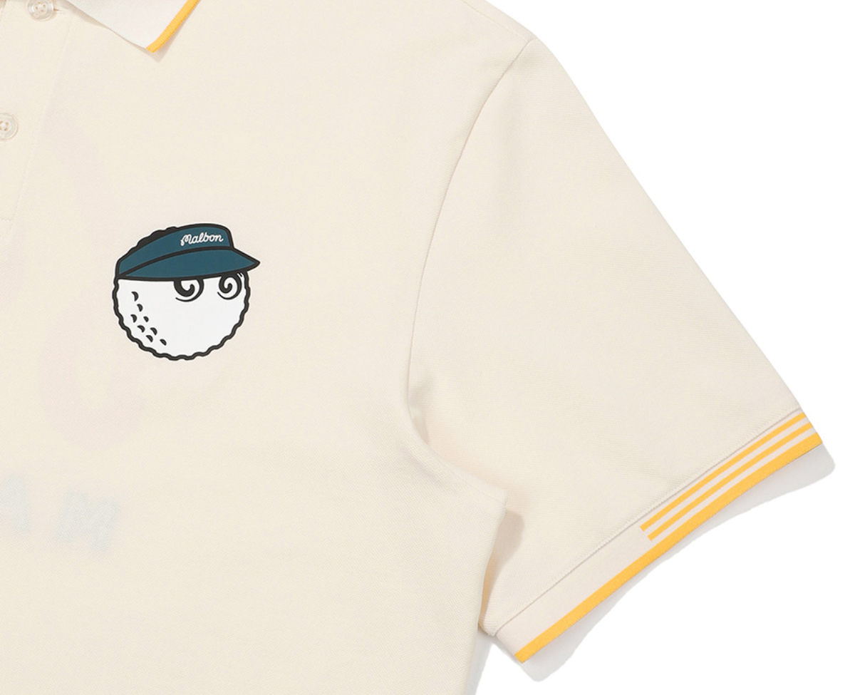■Malbon Golf■ Travel Round T-Shirt CREAM Genuine Malbon Golf M Basic Pique Polo T-Shirt CREAM (MAN