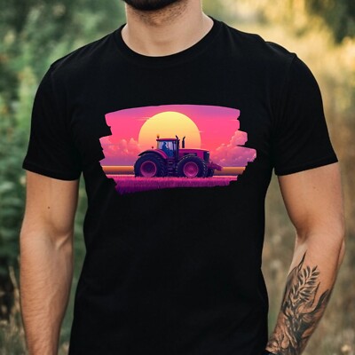 Mens Tractor Vaporwave Motif Cotton T-Shirt Size XS to 5XL