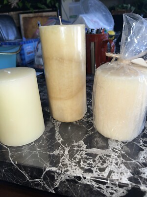 assorted pillar candles/ set of 3/ various brand and size/ 8  & (2) 4 