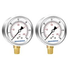 Manómetro de presión con esfera de 2-1/2", relleno de glicerina, 0-30 psi/kPa
