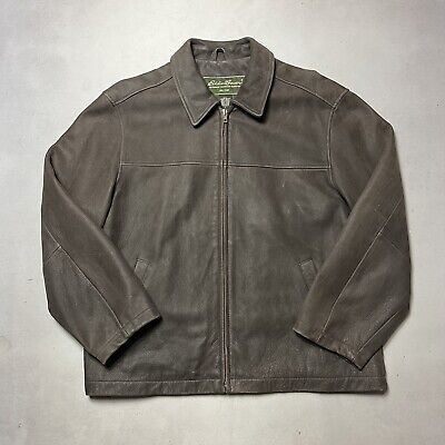 EDDIE BAUER Size Large Mens Full Zip Leather Jacket Dark EDDIE BAUER Size Large Mens Full Zip Leather Jacket Dark