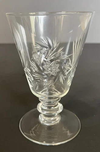 Vintage Fine Cut Crystal Footed Juice Glass Pinwheel Star & Fanned Star Pattern