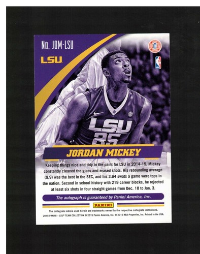 LSU TIGERS 2015 PANINI JORDAN MICKEY ROOKIE AUTOGRAPH AUTO BLACK 2/5 SUPER SP - Picture 2 of 2