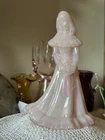 VTG Fenton Art Glass Pink Iridescent  Girl w/ Bouquet" Bridesmaid Figurine 7"