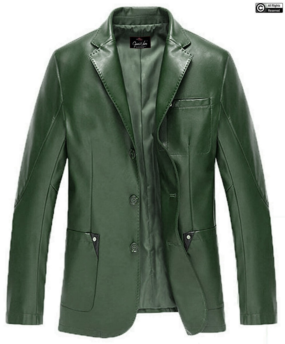 Herren grün stilvoll klassischer Blazer Mantel Premium Qualität 100  Echtleder