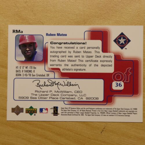 1999 Upper Deck SP Signature Edition #Rma Ruben Mateo Certified Autograph (AU82) - Picture 2 of 2