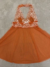 NWT Womens Orange White Lace Nighty Chemise Lingerie + THONG SMALL NEW!