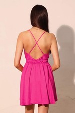 Women’s Pink Washed Satin Crepe Cami Skater Mini Dress A-Line