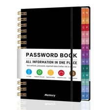 Spiral Password Book with Alphabetical Tabs – 4" X 5.5" Small Password Keeper...