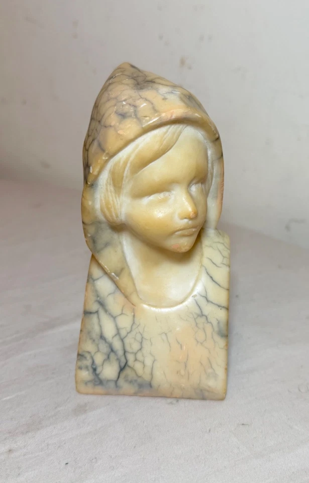 Старинный резной белый мрамор алебастровый камень бюст девочки скульптура статуя - Изображение 3 из 4