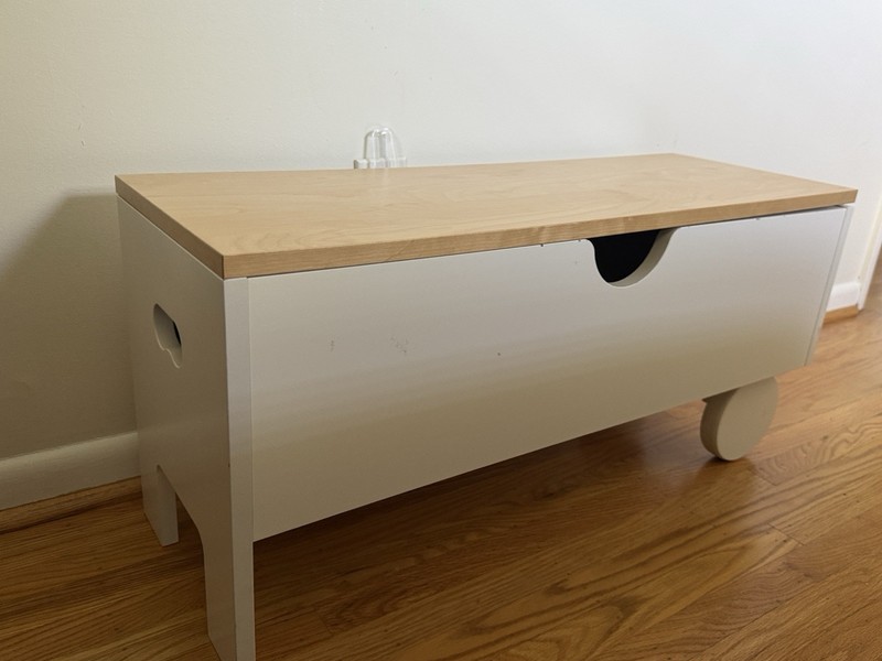 IKEA White/Natural Wood Toy Box With Lid, Lacquered Rectangular 35x13x17
