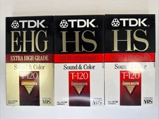 Lot of 3 TDK Premium Quality 6 Hours T-120 Blank VHS Tapes~NEW, Sealed!