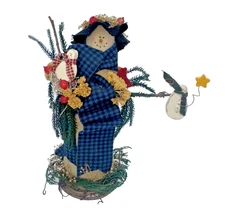 Primitive Handmade Snowman Figurine Country Winter Decor Folk Art Rustic Craft