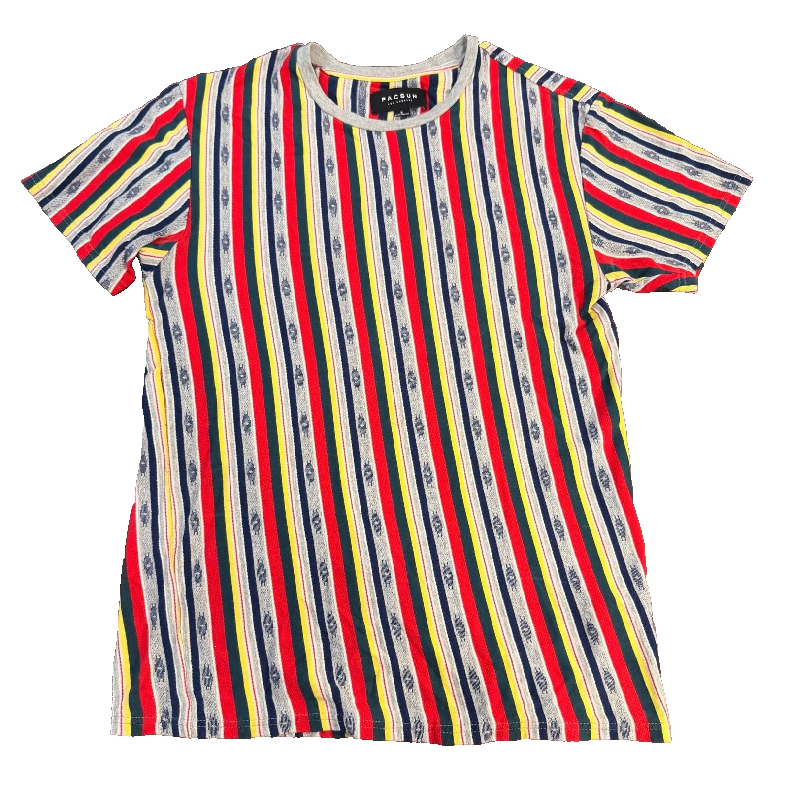 Pacsun T-Shirt Mens S Colorful Native Western Aztec Striped Pattern Crew Neck