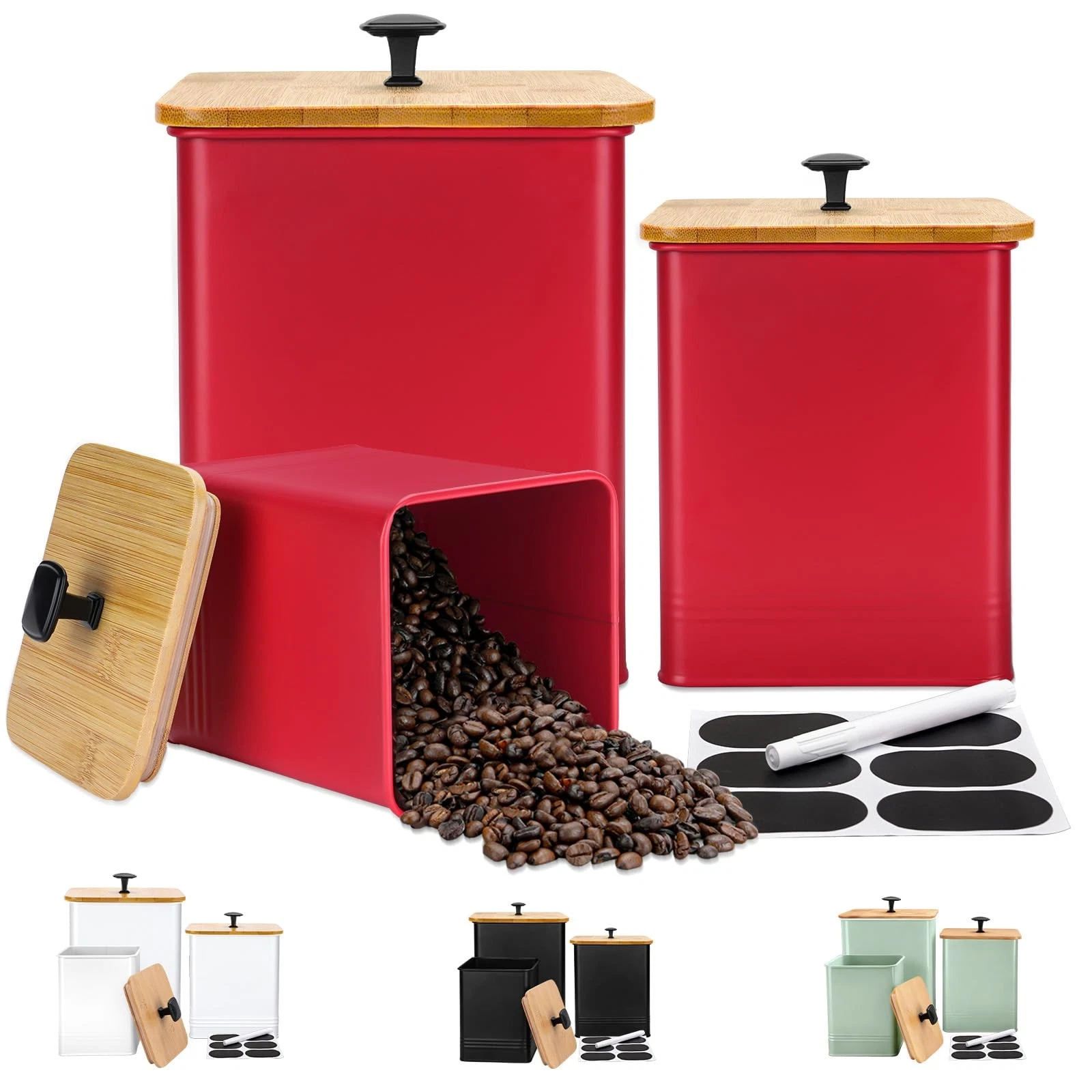 Kitchen Canisters Set of 3, Metal Flour Sugar Storage Containers with Airtigh...