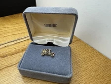 Vintage SWANK Antique Car Tie Tack Pin with Chain In Original Box Gold Tone