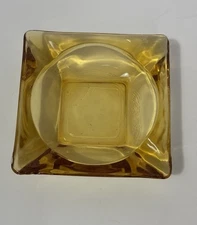 Vintage Amber Gold 4 5/8" Square 4 Cigarette Rest Ashtray