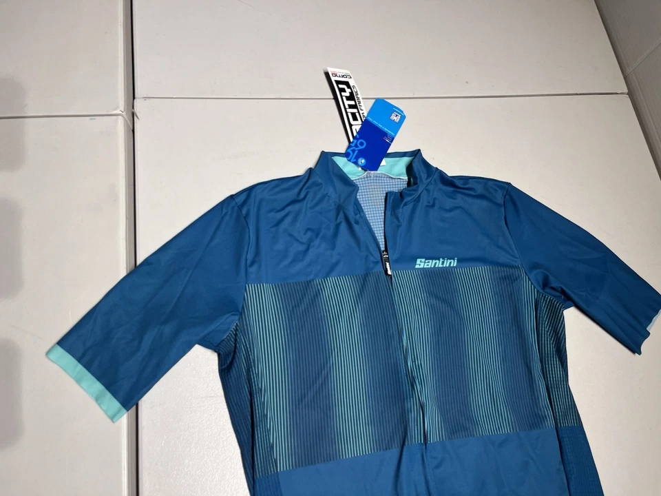 Santini Cycling Jersey Men’s XXL Teal Green Italy SMA Opacity Bicycle Top Shirt - Image 2 of 4
