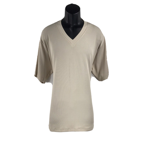 Allora Men's T-Shirt Beige V-Neck Dressy Knit Corded Lightweight Sizes XL - 3XL - Picture 2 of 3