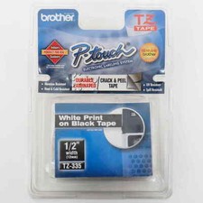 NEW Brother TZ-335/TZe335 P-Touch 12mm 1/2" White on Black Label Tape