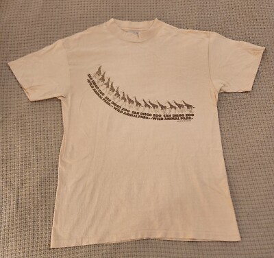 Vintage 1979 San Diego Zoo Giraffe Art T-Shirt - 70s Single Stitch Size Large