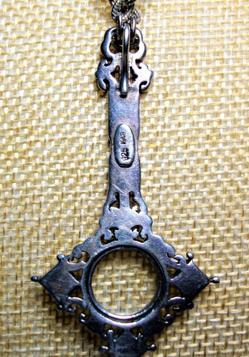 S.S. Mini Magnifier Glass Pendant, Diamond-Marcasite Stones, 18" Chain Necklace - Picture 5 of 8